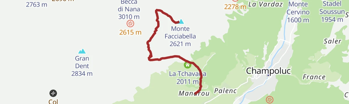 Route map: Salita al M. Facciabella da Mandrou via Colle Vascoccia